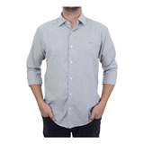 Camisa Masculina Ogochi Ml Casual Slim Cinza Claro - 0014