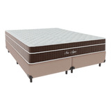 Cama + Box Queen Size Bege Colchão New Aspen Comfort Prime