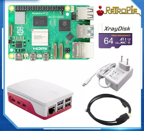 Kit Raspberry Pi5 Pi 5 4gb Ram Com Case Fonte Hdmi Sd 64gb