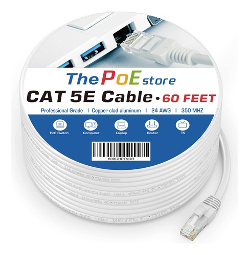 Thepoestore Cat5e Cable 60ft Ethernet Internet Network Patch