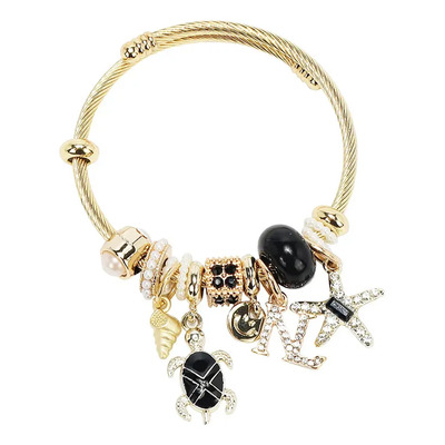 Pulsera Con Charms Nicole Lee Acero Inoxidable Ss26 Tortuga Negro 6 Cm | Envío gratis