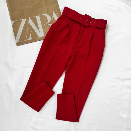 Pantalón Rojo Cinturón Ancho Zara - Ref. 7745/677