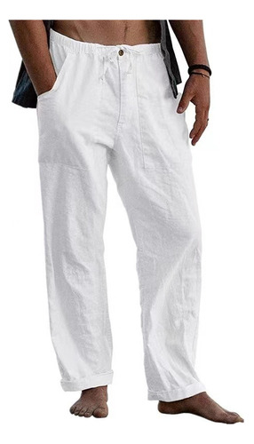 Pantalones De Lino Para Hombre Con Cordón Informal Suelto