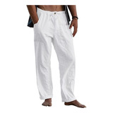 Pantalones De Lino Para Hombre Con Cordón Informal Suelto