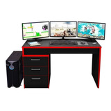 Escrivaninha Gamer Siena Móveis Drx 6000 Mdp De 178cm X 75cm X 54cm Preto/vermelho