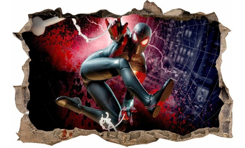 Vinilos Efecto 3d Pared Rota Spiderman Miles Morales 1mx60cm
