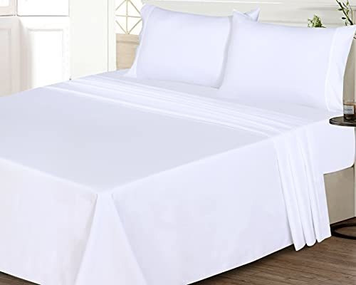 Sábanas Y Fundas - Ruvanti 4 Pcs Queen Size White Bed Sheets