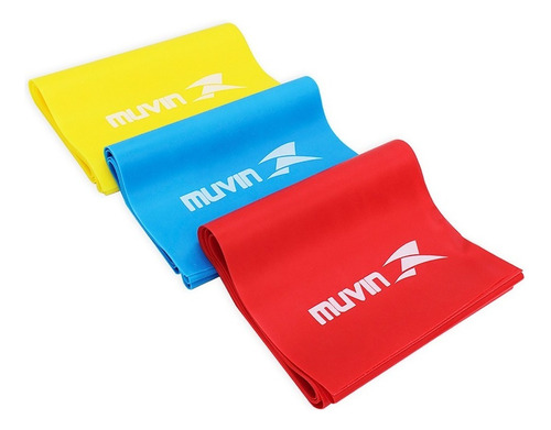 Faixa Elástica Muvin  Kit Com 3  Tamanho 150cm X 15cm  3 Intensidades Diferentes  Fitness  Pilates  Yoga  Fisioterapia  Alongamento  Tonificação Muscular  Exercícios - Ginástica