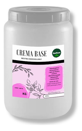 Crema Base Neutra Hidrosoluble X 1 Kilo Sin Parabenos 