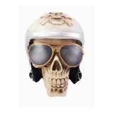 Cranio Caveira Motociclista Com Óculos Em Resina