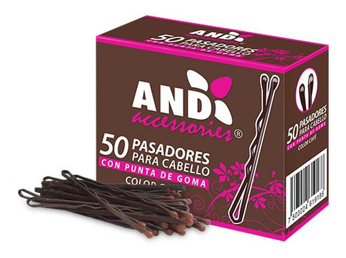 Pasadores Para Cabello Cafés Caja Con 50 Pzs Goma En Puntas