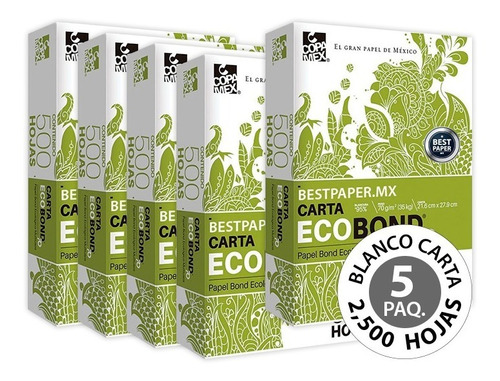 Papel Ecobond 70 Blanco Carta - 5 Paquetes (2,500 Hojas)