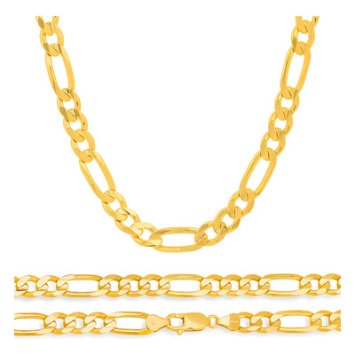 Cadena Figaro 3x1 Oro 10k Kilates 55cm 7.2mm Grueso Italiano Dorado | Meses sin interés