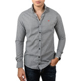 Camisa Hombre Casual Slim Mini Cuadros Blancos, Negros Alexi