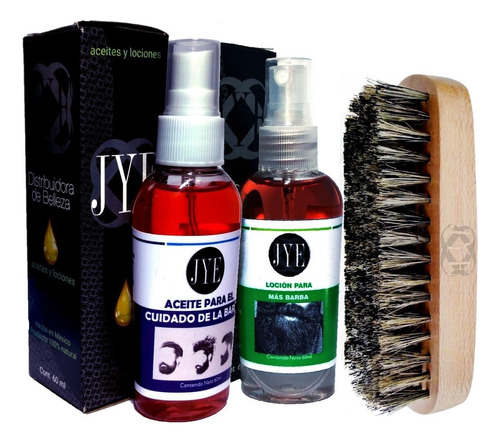 Kit 1 Aceite Cuidado 1 Locion Mas Barba Y Cepillo Cafe Jye