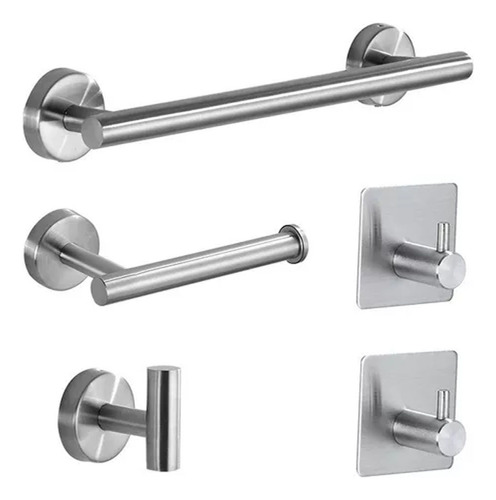 Set De 5 Accesorios De Baño Acero Inoxidable Plata