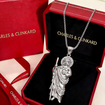 Collar San Judas Tadeo Plata 925 Unisex Ajustable Con Piedra