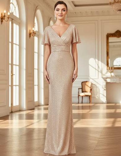 Y Vestido De Gala Mujer V Cuello Lentejuelas Sexy Apertura