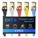 Cable Ethernet Cat 8 De 7 Pies, Paquete De 5 Unidades, Multi