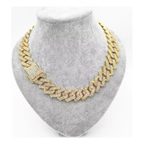 Qianyuu Collar Hombre Cadena Cubana Diamante Oro Plata 45cm