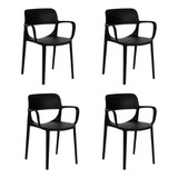 Pack X4 Silla Apilable Smile Comedor Jardin Quincho C/ Brazo Color Negro