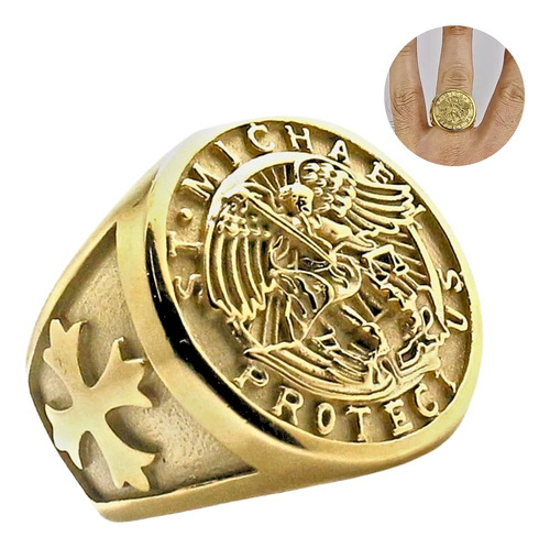 Anillo Saint Michael Miguel Amuleto Acero Inoxidable Hombre