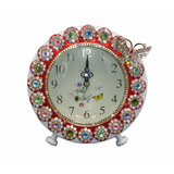 Marie Decor Reloj De Mesa Con Joyas De Mariposa (blanco Y Ro