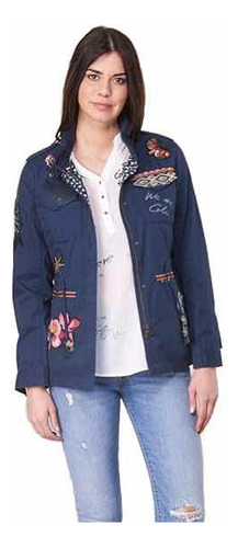 Chaqueta Nueva Desigual Azul 42 Con Bordados Y Gorro