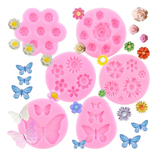 6pcs Molde De Silicona Mariposa Flor Fondant Resina