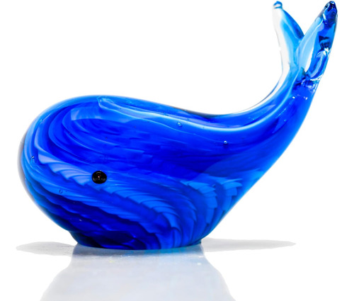 Azul Soplado Mano Arte De Cristal Animal Ballena Figuri...