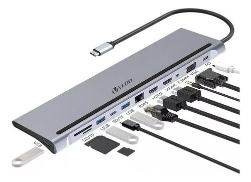 Hub Adaptador 12 Em 1 Tipo C Usb 3.0 Hdmi Rj45 Micro Sd Tf