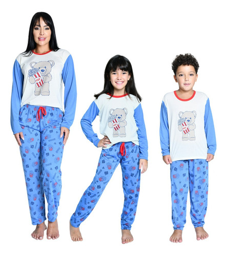 Kit 3 Pijamas 1 Mae + 2 Filho Ou Filha Inverno Infantil