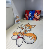 Jogo Cama Solteiro Tails Sonic Infantil + Brinde 3 Peças 