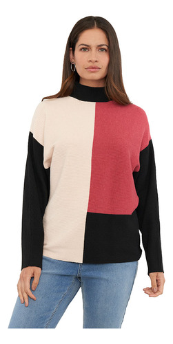 Sweater Mujer Color Block Rosado Print Corona