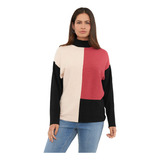 Sweater Mujer Color Block Rosado Print Corona