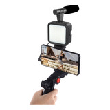 Kit Video Camara Streaming Tripode Celular Luz Led Microfono