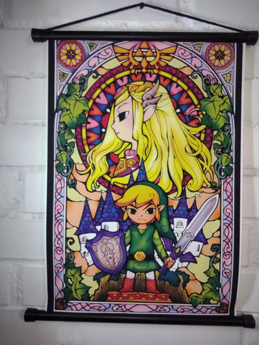 Pendón Wind Waker, Vitral Zelda Poster De 33x48 En Tela