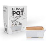  Maceta De Ceramica Esmaltada Para Bonsai 14x10x5.4cm Blanco