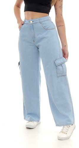 Calça Jeans Cargo Bolsos Laterais + 5 Cores