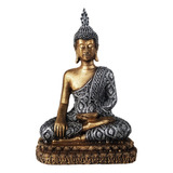 Estatueta Buda Hindu Grande Resina Dourado E Prata