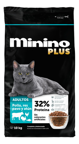 Minino Plus, Gato Adulto Sin Colorantes. Bolsa De 10 Kgs.