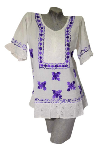 Blusa Camisola Bordada Hindu Artesanal 100%algodon 0184