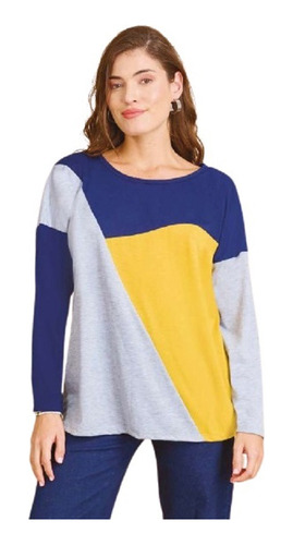 Remera Tricolor Azul Amarillo Gris