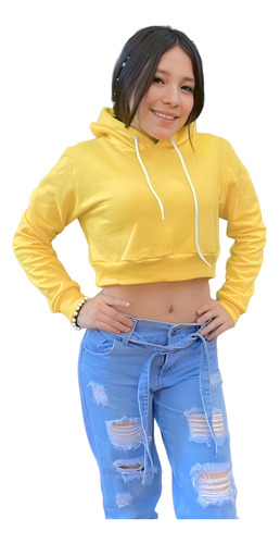 Sudadera Crop Top Mujer Ombliguera Con Resorte Colores 