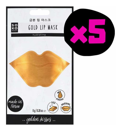 5 Mascarillas Oro Labios Hidratante - Gold Lip Mask Mayoreo