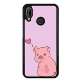 Funda Case Para Huawei Cerdito Fondo Rosa Corazon