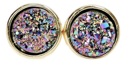 Pendientes De Cuarzo Purple Druzy Genuine Drusy Gemstone-gol