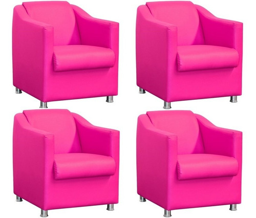 Kit 4 Poltrona Decorativa Biane Rosa Pink Corino Para Salão