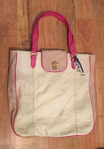 Padrisima Bolsa Juicy Couture Piel Finisima Fucsia Con Beige