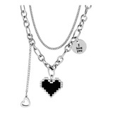 Collar Corazon Negro Pixelado Love Aesthetic Goth Punk Mujer